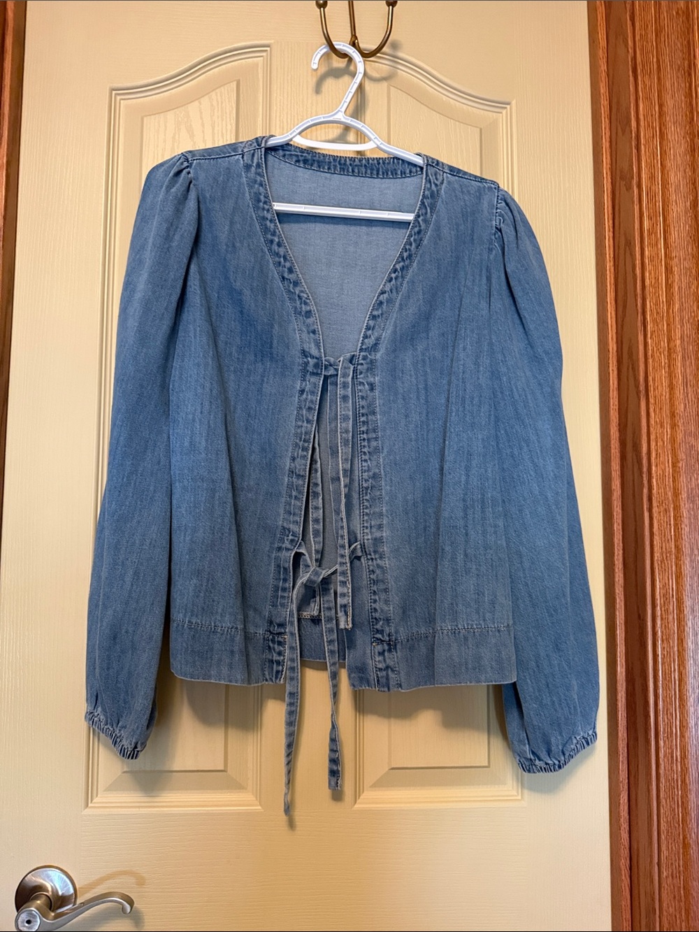 Denim Tie-Front Women's Top - Blue